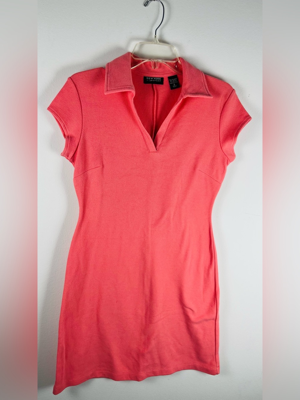 New York & Company Coral Pink V-Notch Polo Tunic
